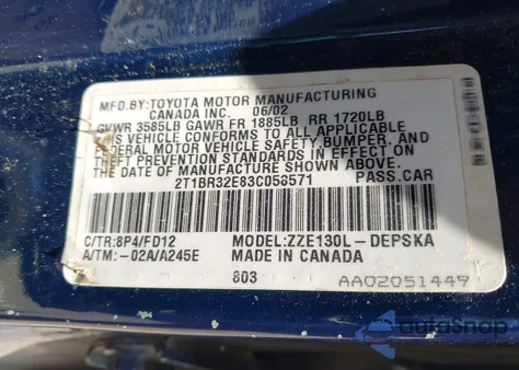 2003 Toyota Corolla S from USA, damaged, VIN 2T1BR32E83C058571